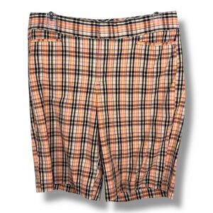 Size 6 Dockers Plaid Shorts Womens Orange Blue Mid Rise Curvy Cotton Blend